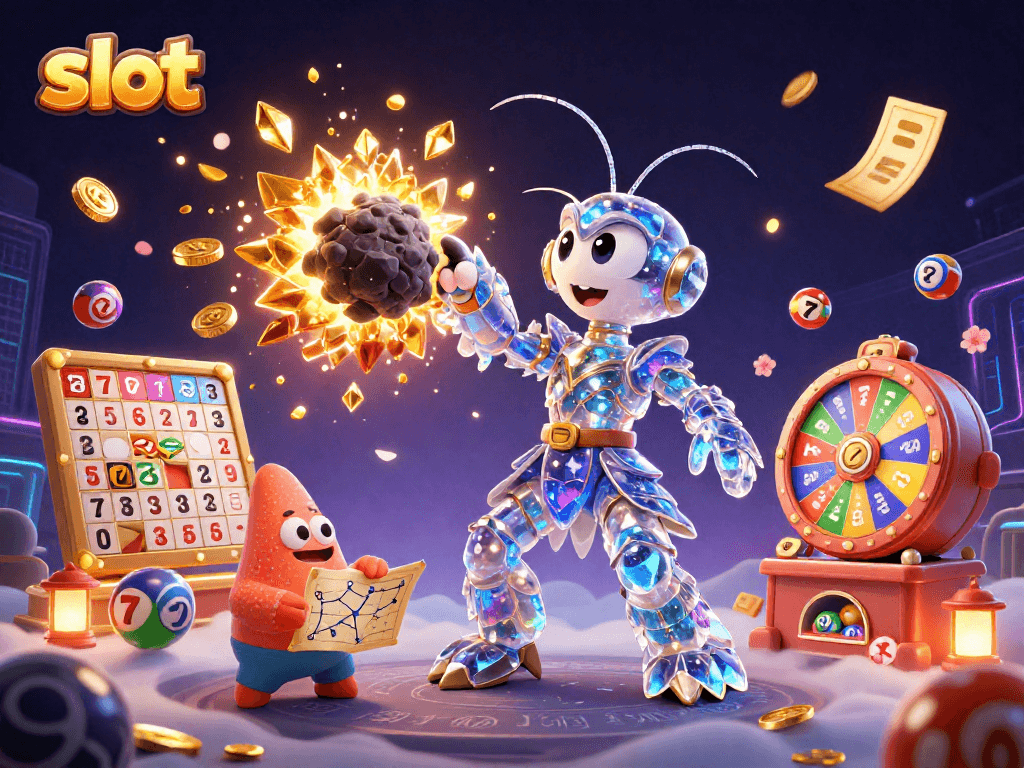 Experience thrilling slot action with a vibrant 3D cartoon scene featuring galactic characters and dynamic game elements.