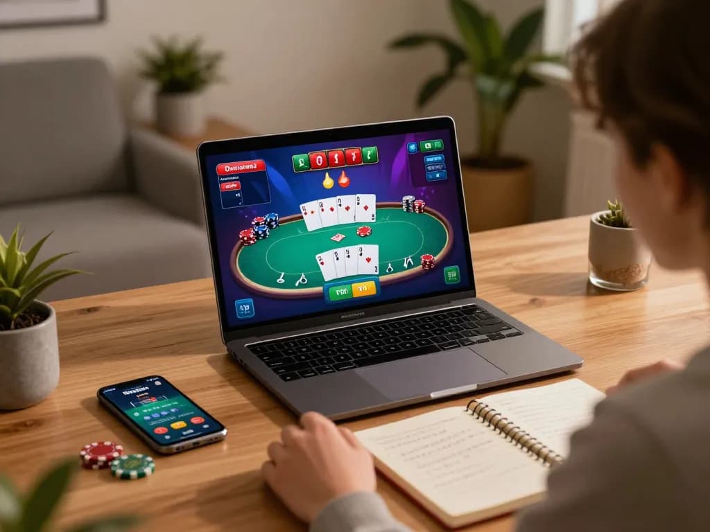 Engage in strategic online gaming at home with kong88, showcasing poker action and cozy atmosphere.