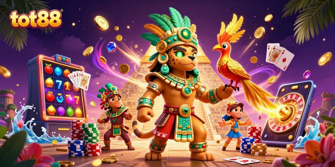 Experience the excitement of tot88 with a dazzling 3D casino scene featuring jackpots and slot action!