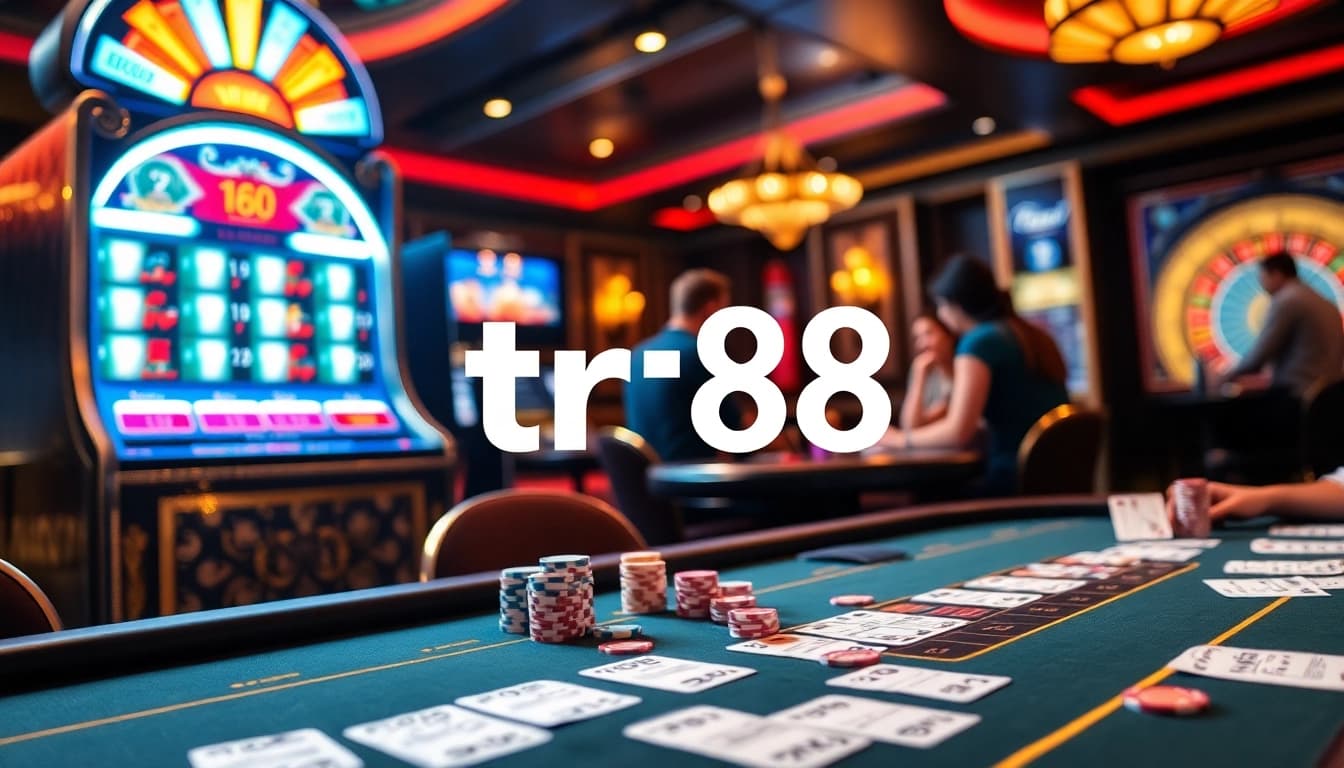 Experience an exciting moment at a tr88 casino table with vibrant poker chips and cards.
