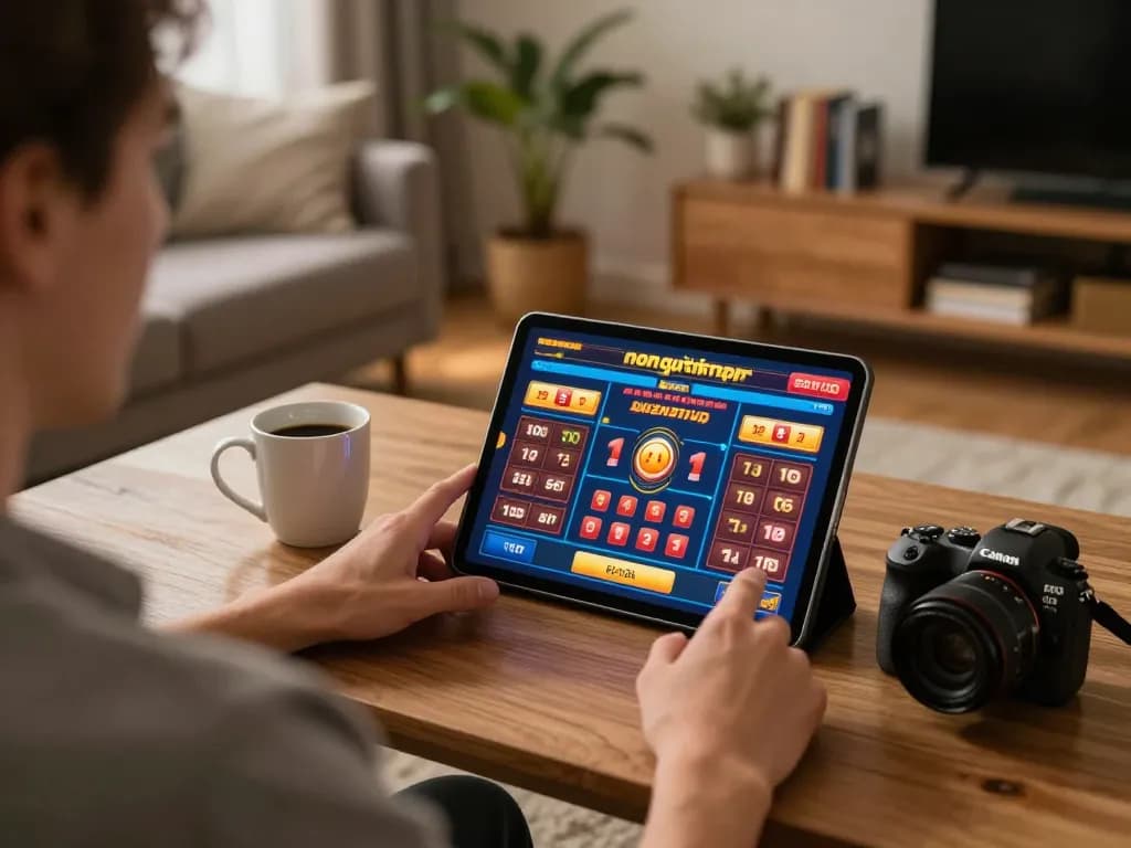 Engaging in online non gamstop gaming from a cozy home setup with vibrant game interface.