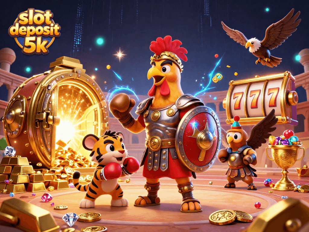 Experience exciting gameplay with slot deposit 5k, featuring a dynamic 3D casino scene and luxury treasures.