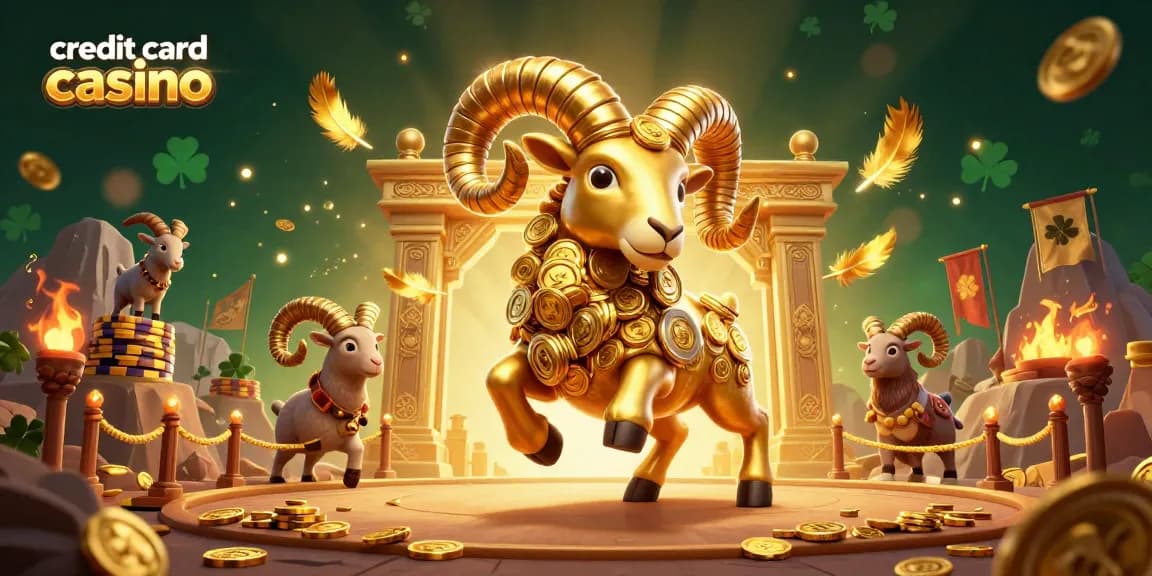 Engage with dynamic elements at a credit card casino featuring a charging golden ram scene.