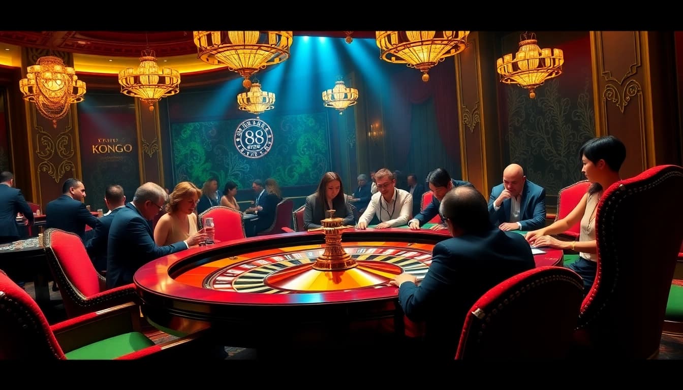 KONG 88 table game scene featuring players engaged in high-stakes poker and roulette.