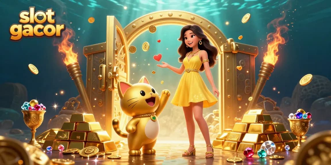 Experience the excitement of slot gacor with a cheerful Asian woman and a lucky cat mascot.