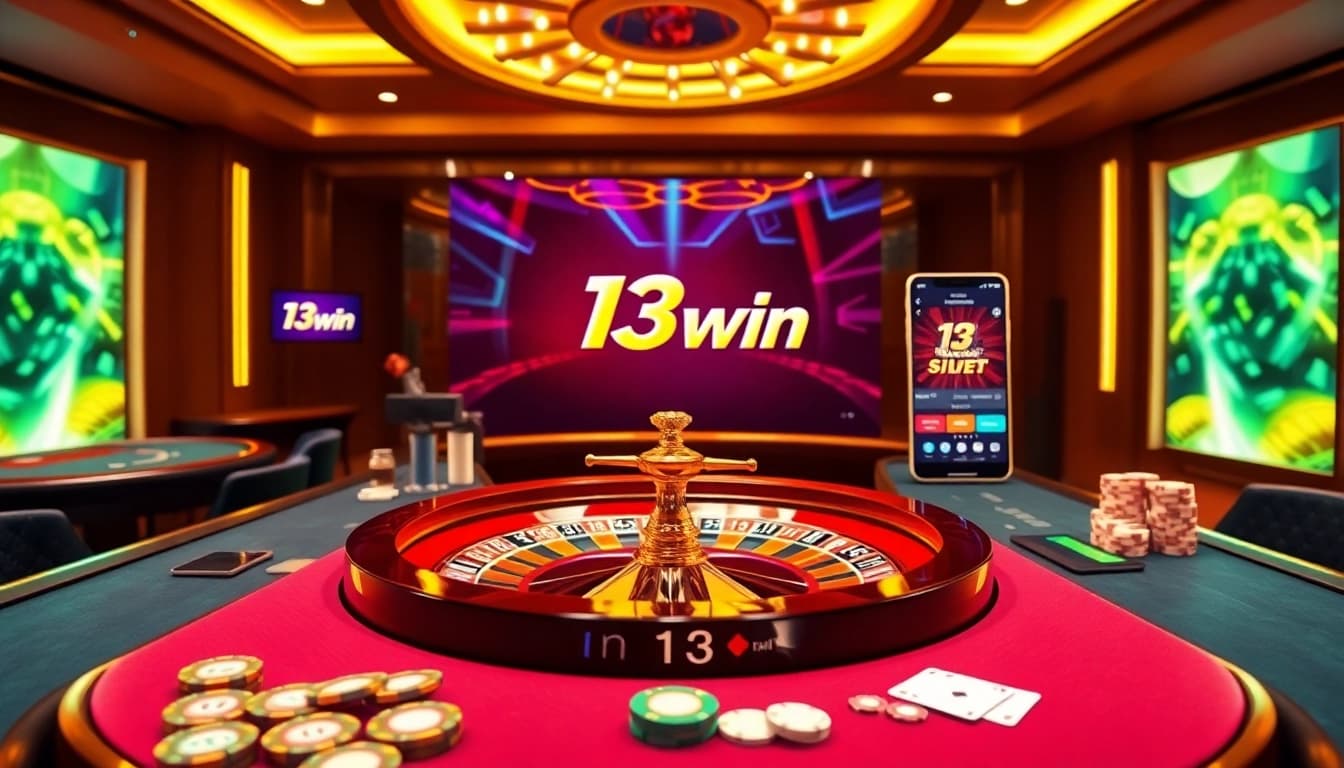 Experience the thrill of betting with the 13win app featuring casino tables and digital interfaces.