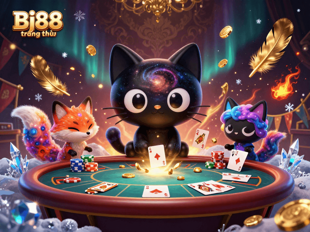 Bj88 trang chủ engages players in an exciting poker game scene with fantasy elements, rich in visual detail.