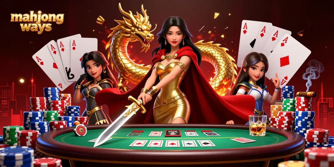 Experience thrilling mahjong ways action in a vibrant gambling illustration with poker chips and cards.