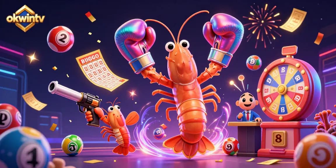 Engage with Okwintv, featuring vibrant lottery elements and lively gambling figures.