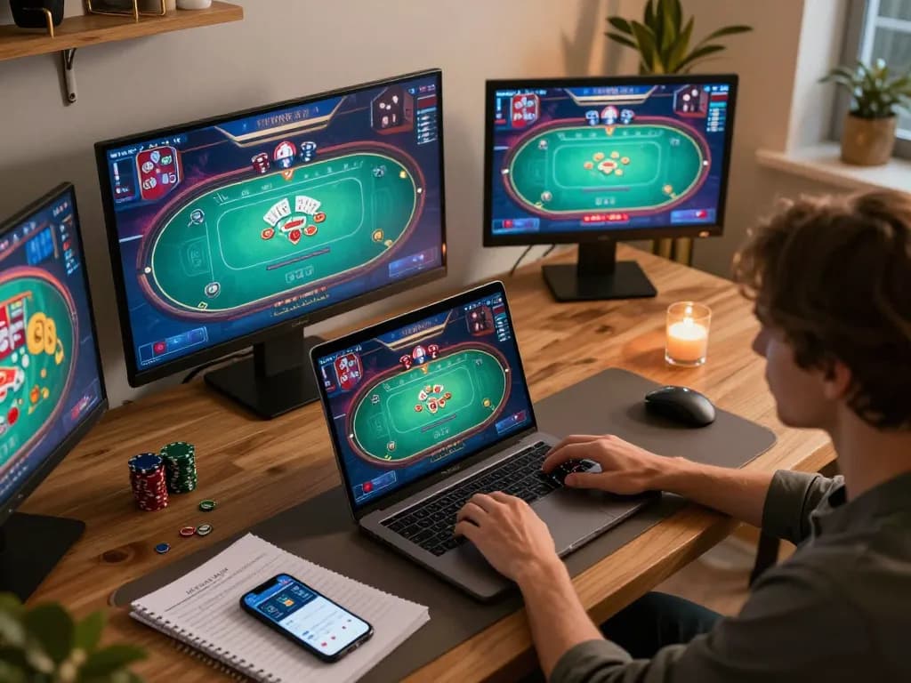 Strategic player engaging with gem88 com on a laptop in a stylish home office setting