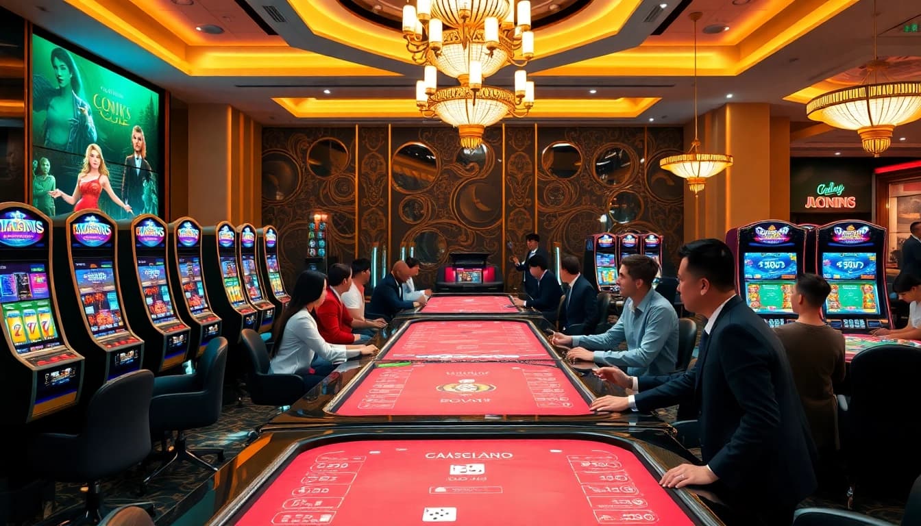 Play at nhà cái rr88 with an exciting online casino scene featuring poker, slots, and vibrant graphics.