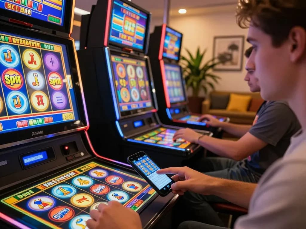 Pemain Aman788 aktif menikmati permainan slot yang menarik di perangkat mobile modern, menampilkan suasana permainan online yang mendebarkan.