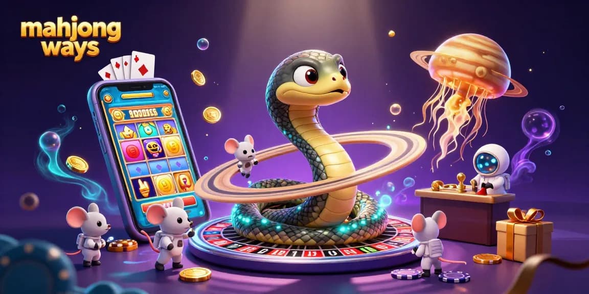 Bet on mahjong ways with astronaut mice in a cosmic casino scene featuring gaming elements.