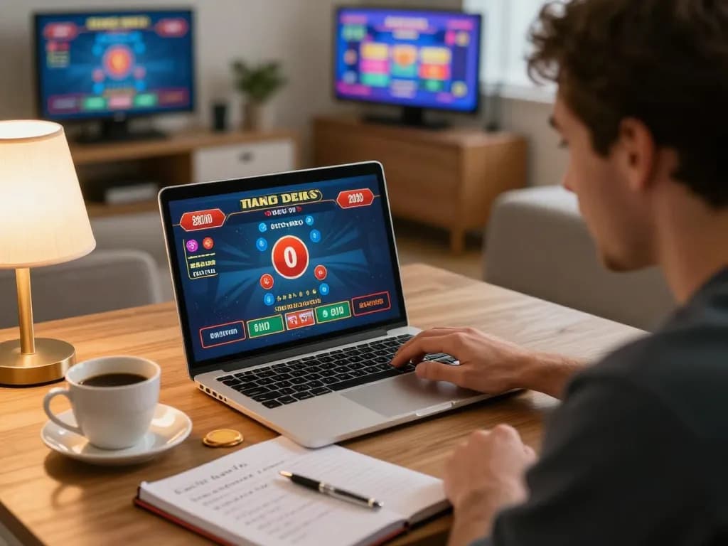 HB88 player enjoying live dealer game online in a cozy home setup, capturing an engaging gambling experience