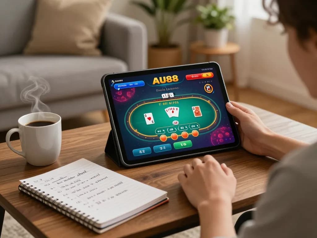 Engaged player enjoying poker on AU88 online casino platform during cozy home session