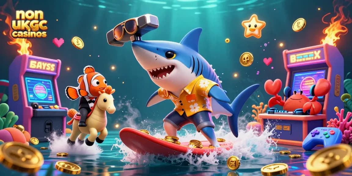 Engage with non ukgc casinos by enjoying a vibrant gaming scene featuring underwater characters and elements.