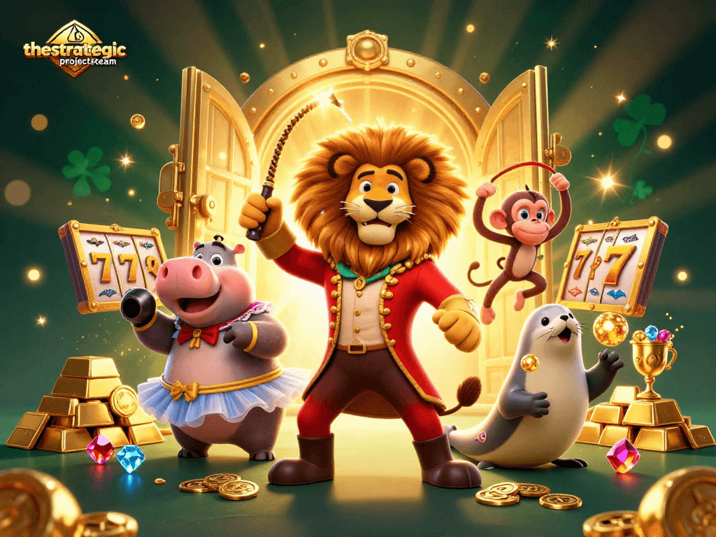 Experience thestrategicprojectsteam's exhilarating slot adventure with a vibrant 3D circus-themed scene.