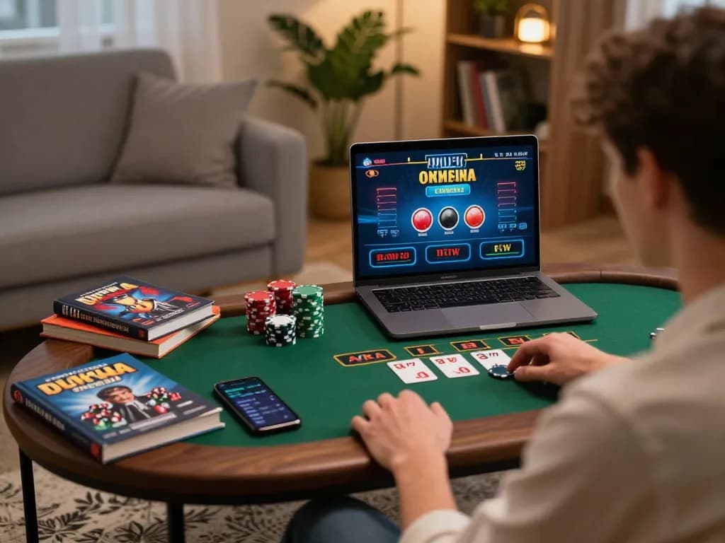 Player enjoying live dealer blackjack at home on a laptop, fully immersed in b52club online experience.