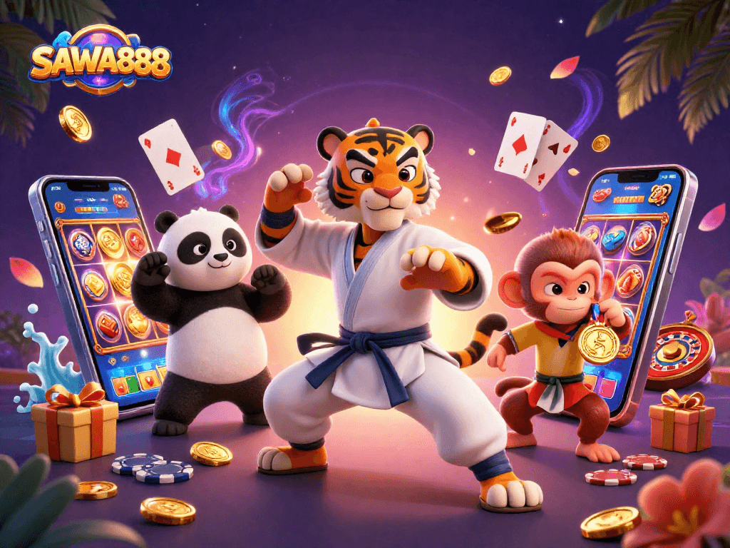 Experience thrilling gameplay at SAWA888 with vibrant slot visuals and charming characters.