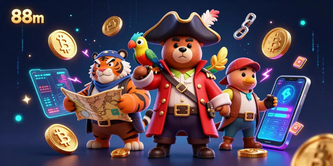 Engage with the thrilling world of 88m, a dynamic casino scene showcasing pirate and tiger characters amidst vibrant gaming elements.