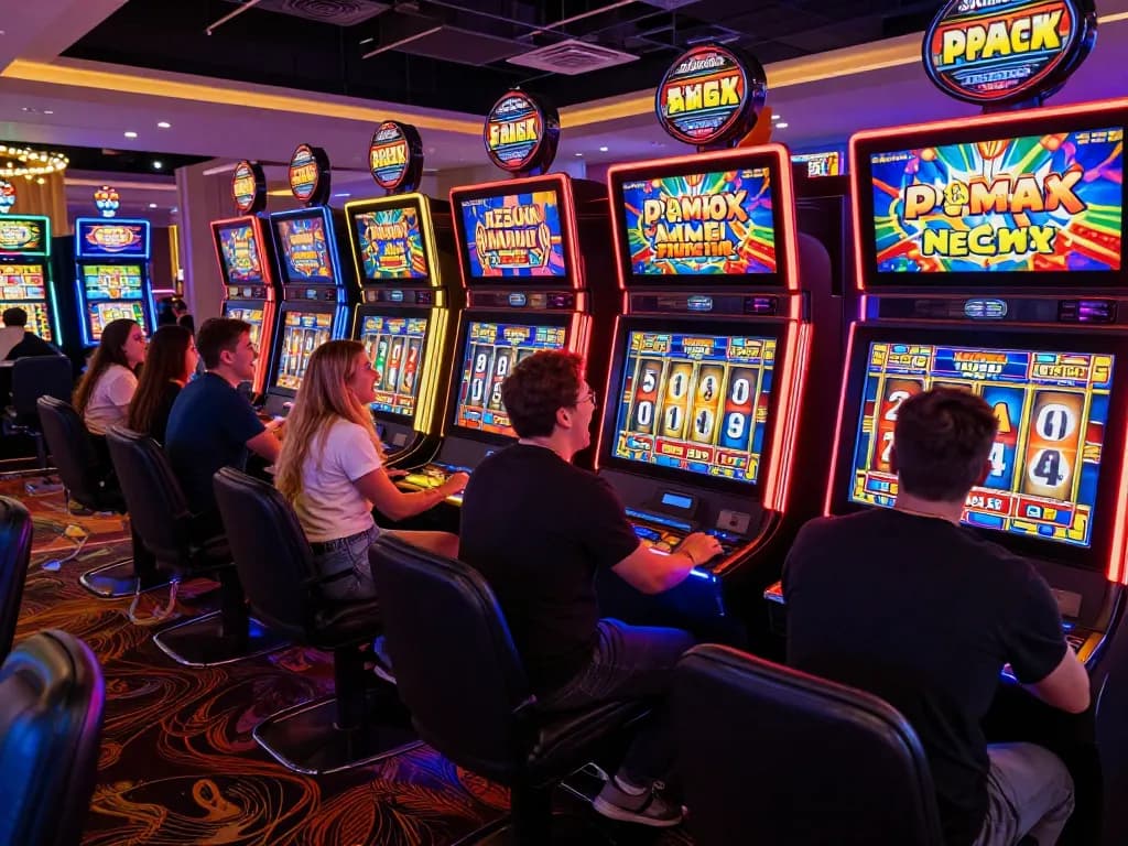 Pemain Aman788 merasakan kegembiraan di mesin slot dengan grafik yang cerah dan cahaya neon