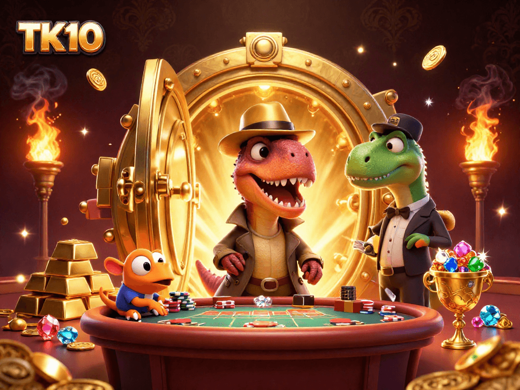 Win big at TK10 with a stealthy velociraptor card counter and jewel-filled treasures!