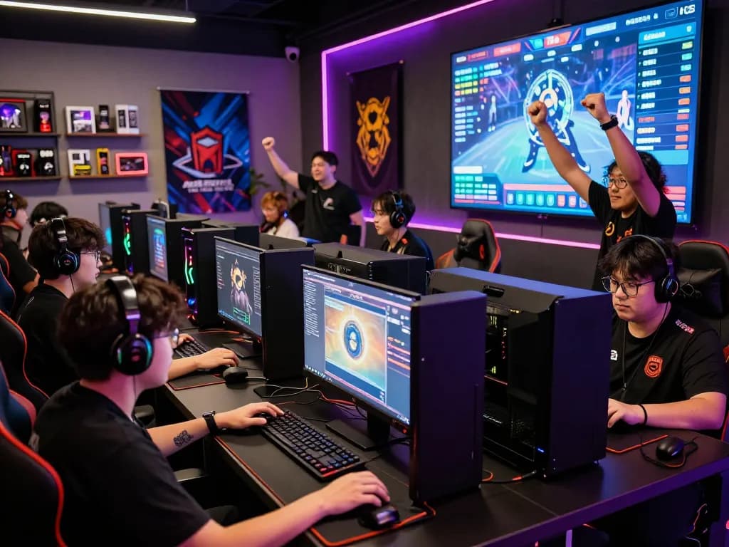 Tại sunwin cổng game bài đổi thưởng số 1, gamers actively playing and celebrating in a lively competition environment.