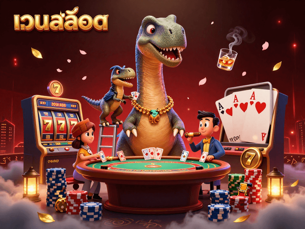 Engage with เว็บสล็อต through an immersive 3D casino illustration featuring vibrant gaming elements.