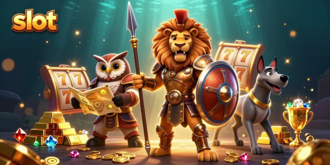 Permainan slot menyenangkan dengan karakter kartun mendebarkan di dalam tumpukan harta karun