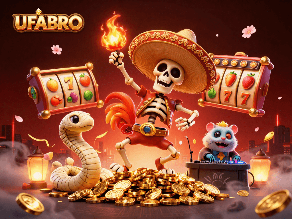 Engage in dynamic gameplay at UFABRO with fantasy characters celebrating on a treasure of coins.
