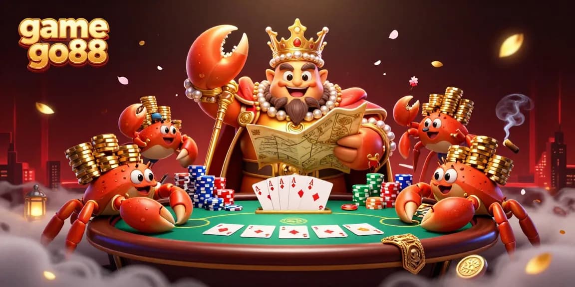 Engage with game go88 in an exciting poker-themed illustration featuring a golden crab emperor.