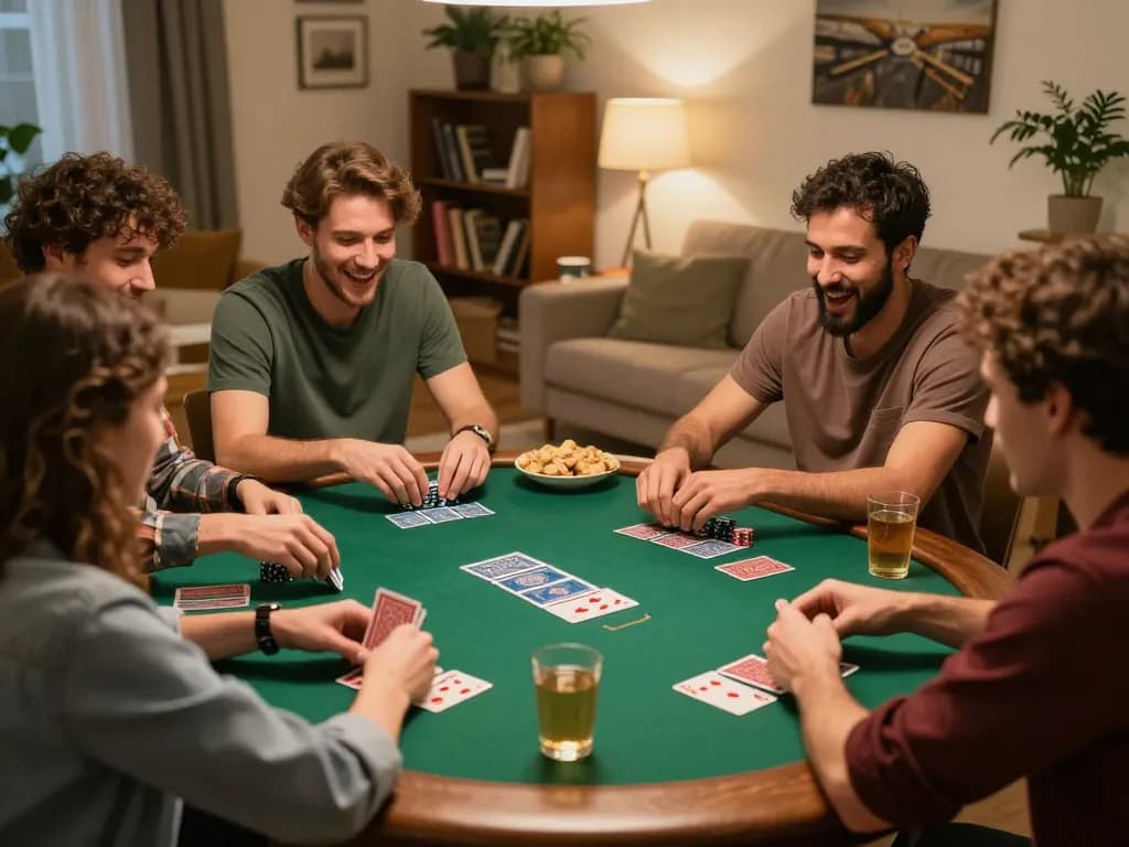 GO88 poker night with friends strategizing and enjoying bets at home.