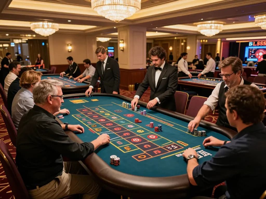Players placing bets at a bl555 roulette table in an upscale casino atmosphere.