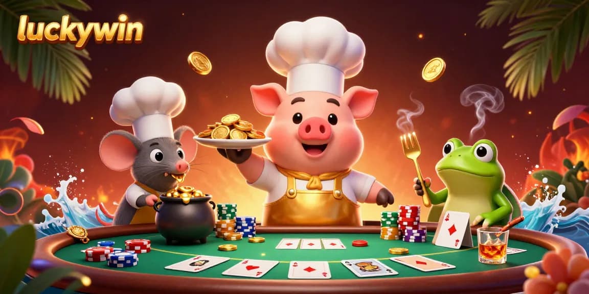 Experience the excitement of luckywin with vibrant casino characters amidst a rich, dynamic scene of gold and poker.