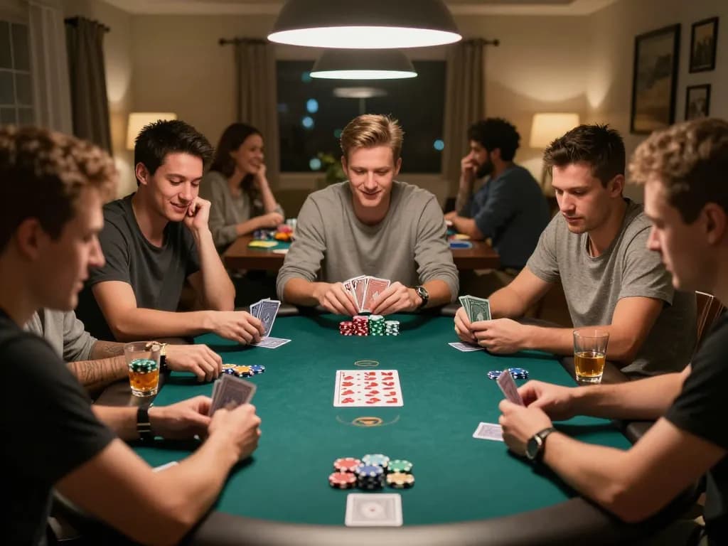 Players engaging in an exciting poker night at home with friends for FB88.