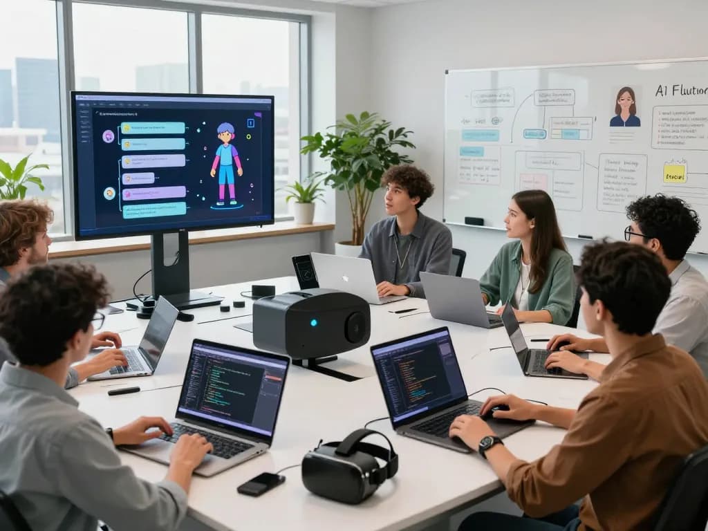 Team collaborating on juicy AI projects in a modern tech workspace.