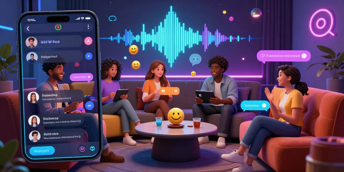 Engaging NSFW chat experience through vibrant avatars in a virtual lounge.