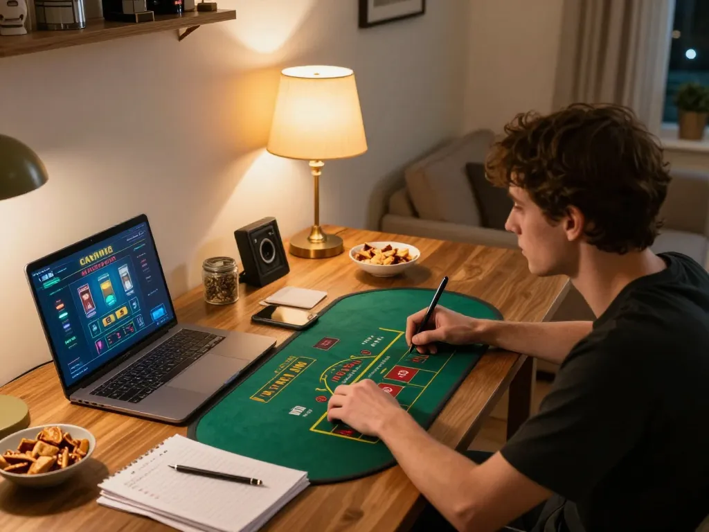 Player experiencing an exciting rik vip live dealer game at home, showcasing strategic engagement and comfortable setting.