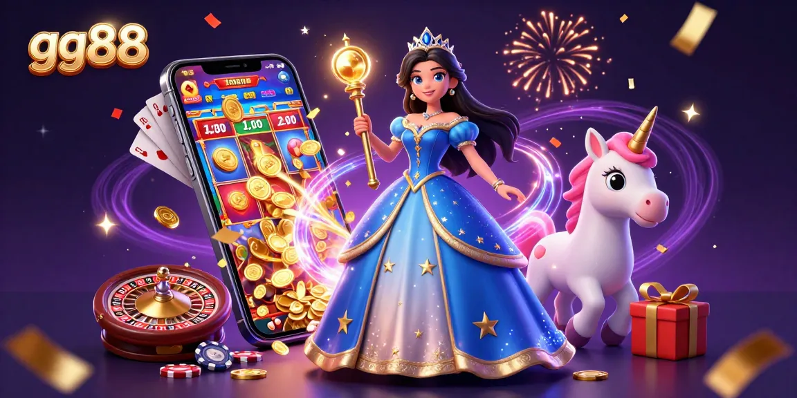 Spin the reels at gg88 with magical elements in a vibrant casino illustration.