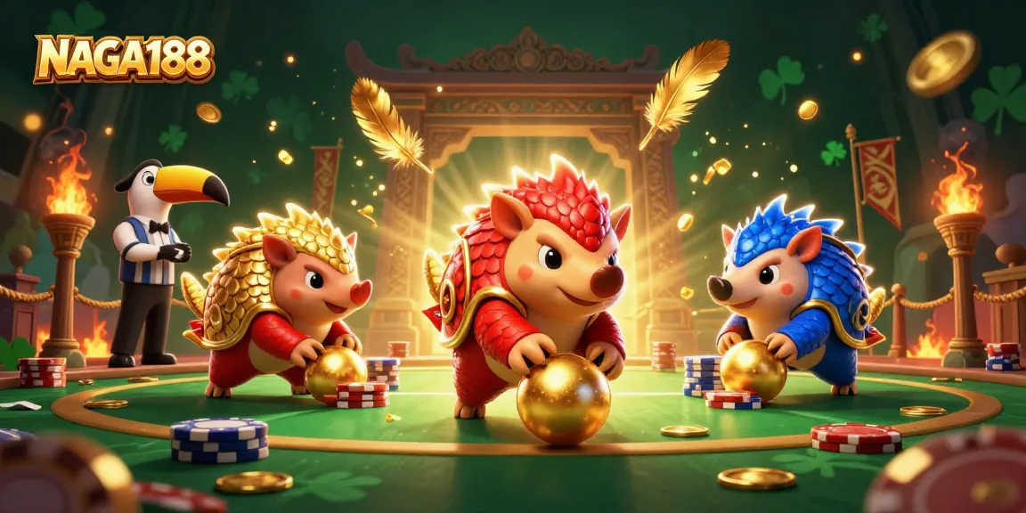 Bermain di NAGA188, pangolin bertarung menggelinding bola emas di antara chip poker.