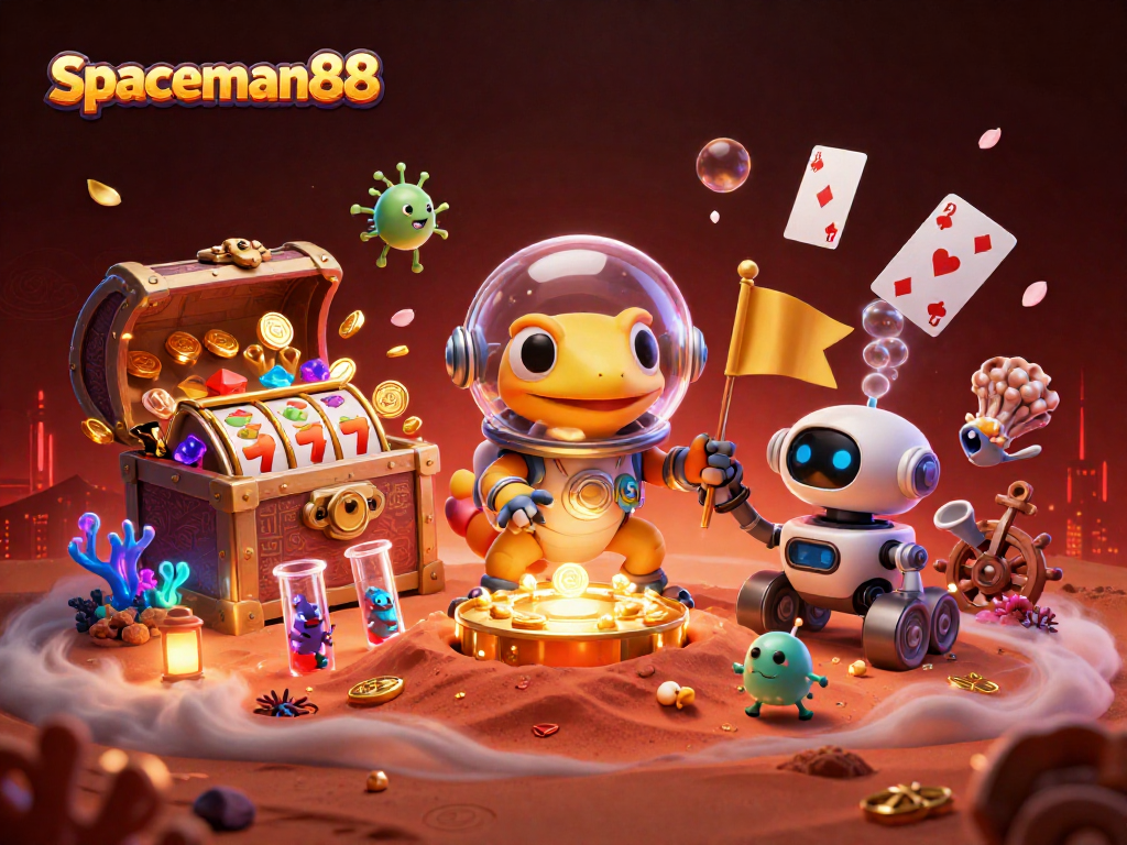 Win big at spaceman88 with this vibrant alien-themed slot casino scene!