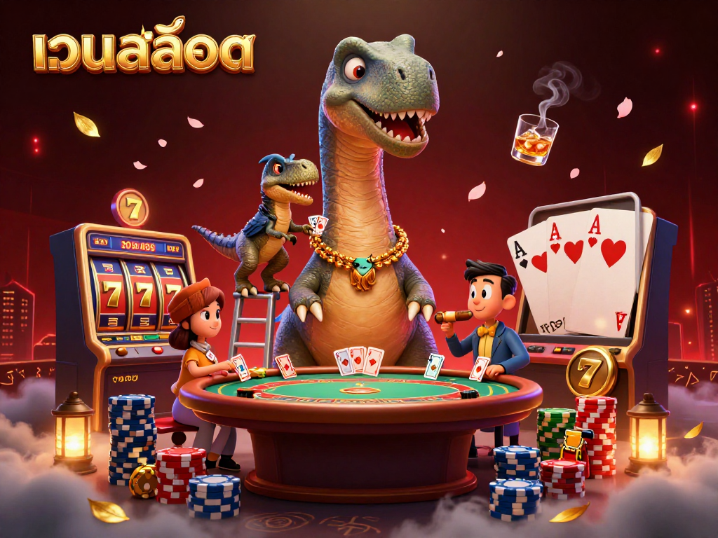 Engage with เว็บสล็อต through an immersive 3D casino illustration featuring vibrant gaming elements.