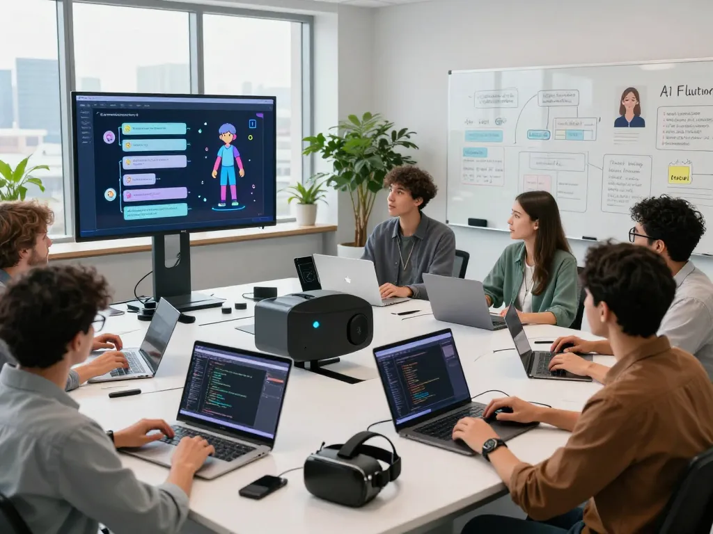 Team collaborating on juicy AI projects in a modern tech workspace.