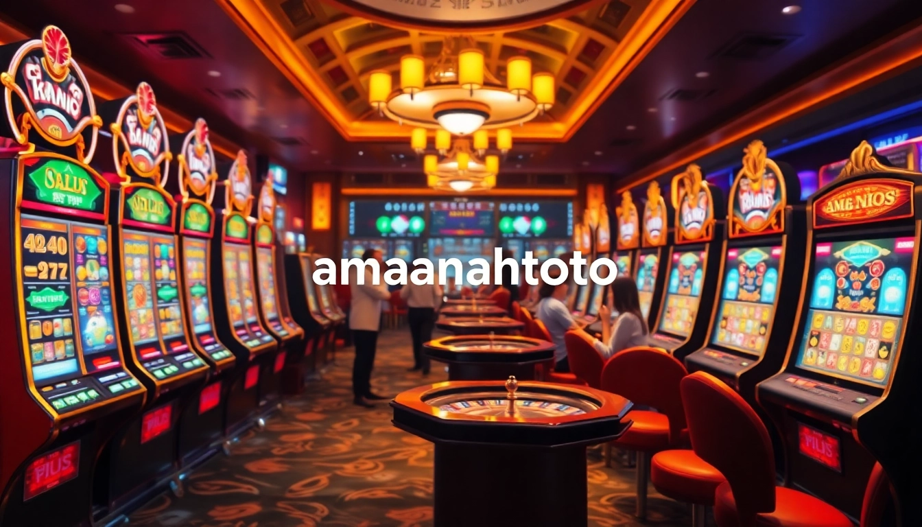 Experience the thrill of gambling at amanahtoto with vibrant slot machines and casino elements.