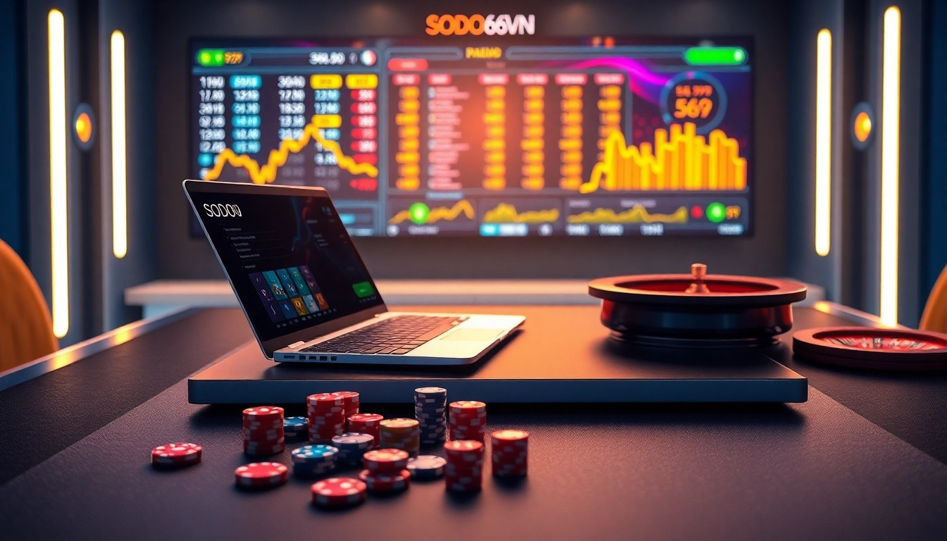 SODO66VN engaging players in online gambling with a vibrant casino interface on a laptop.