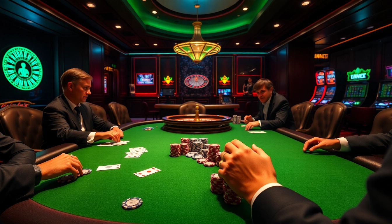 Engaging players at a poker table representing http://2b8.network/ with vibrant casino elements.