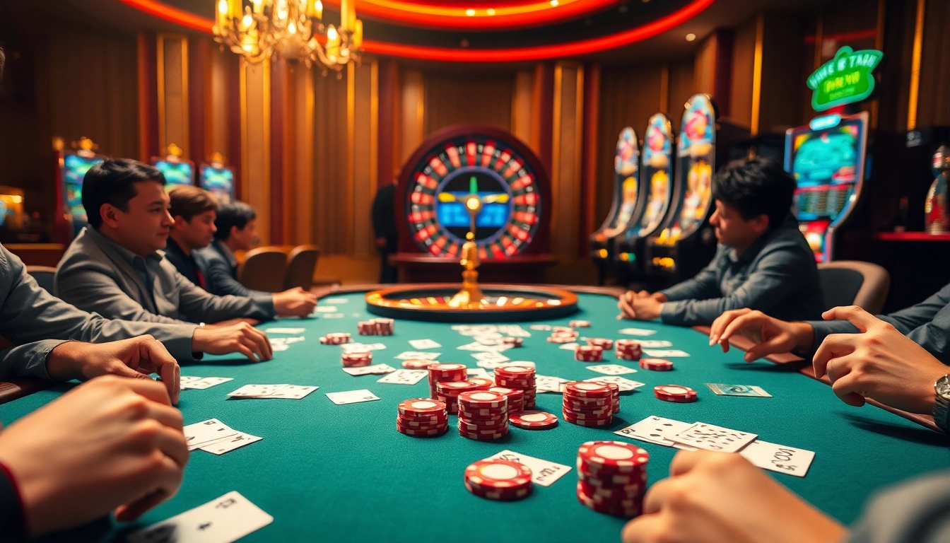 Experience the thrill of keo nha cai with this exciting casino scene featuring poker chips and a roulette wheel.