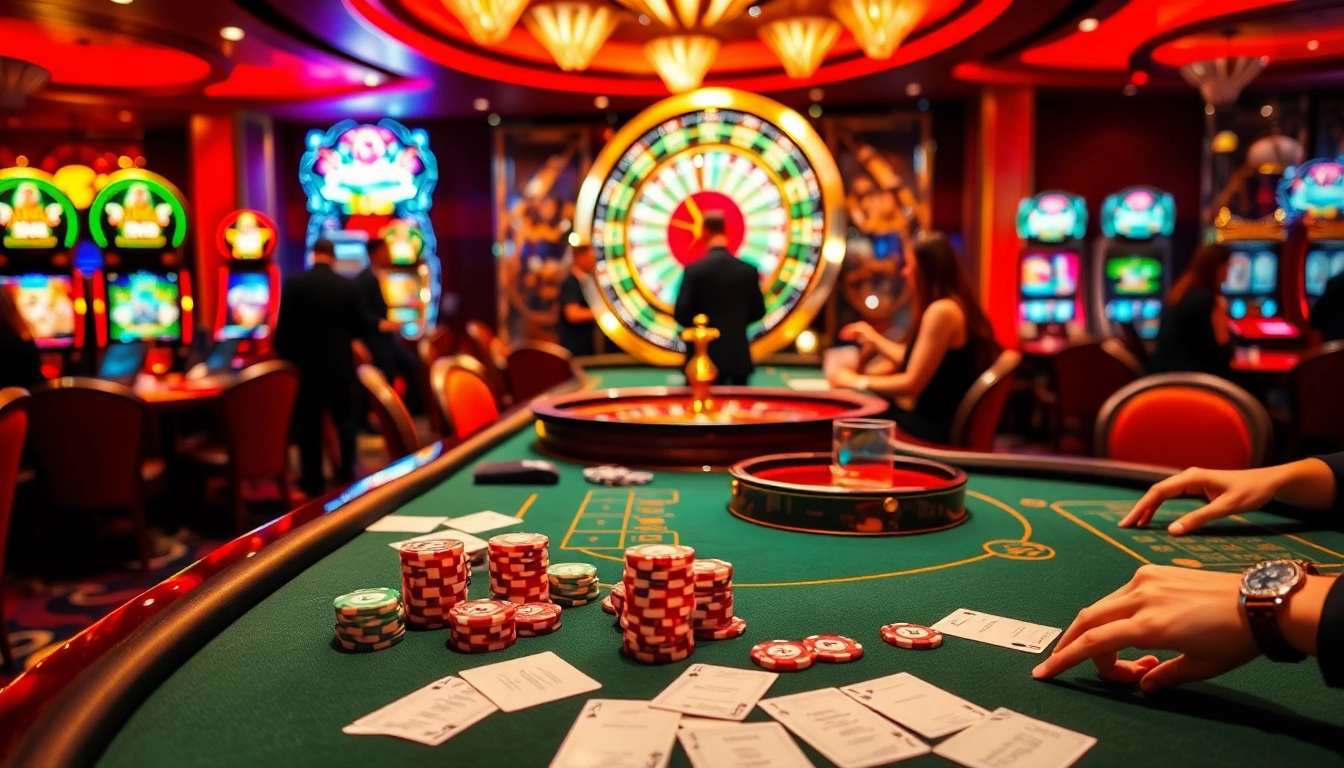 Experience luxury and excitement at home bdjl with vibrant gambling scenes featuring poker and roulette.