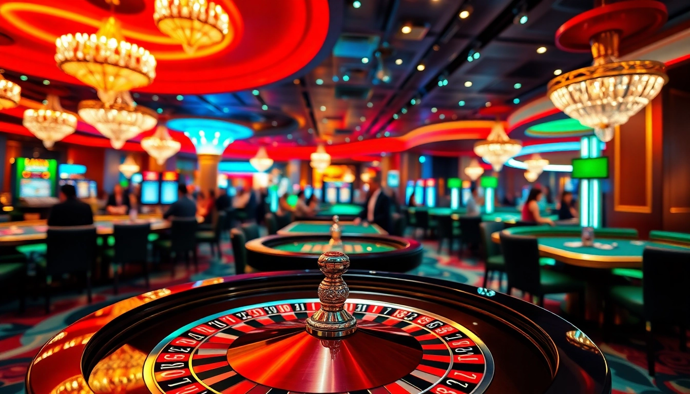 Engaging scene of a Live Casino in Singapore showcasing vibrant players and casino tables.