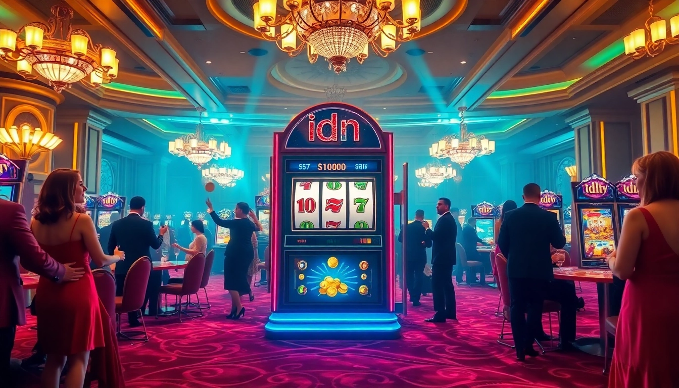 Engaging players enjoying idn slot machines in a vibrant casino environment filled with excitement and luxury.